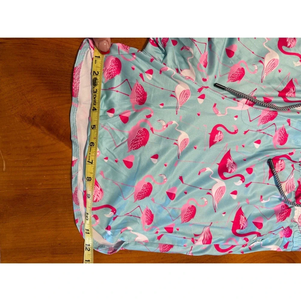 NWT FT Fenteng Flamingo Swim Trunks Men's Large Aqua Pink Quick Dry Beach